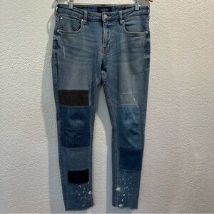 Scotch & Soda Blauw Men's Unisex Blue Patchwork Raw Hem Distressed Jeans